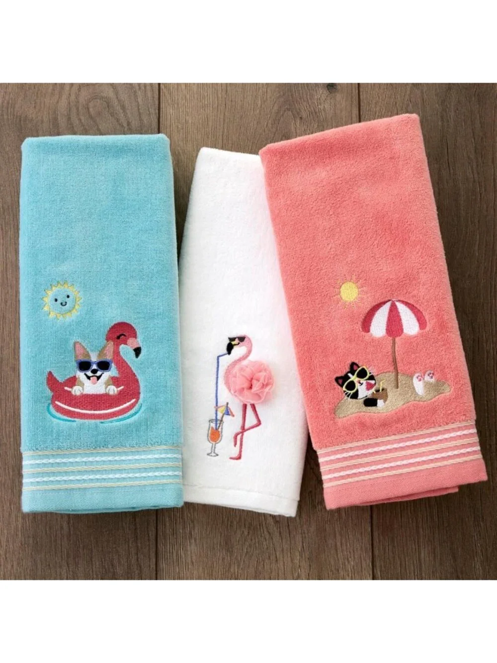 Coral Pink Cat Hand Towel Set - 2pc for Bath, Kitchen & Bar - Perfect Gift!